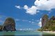 Thailand: Limestone karst outcrops tower above Hat Tham Phra Nang beach, Krabi Coast